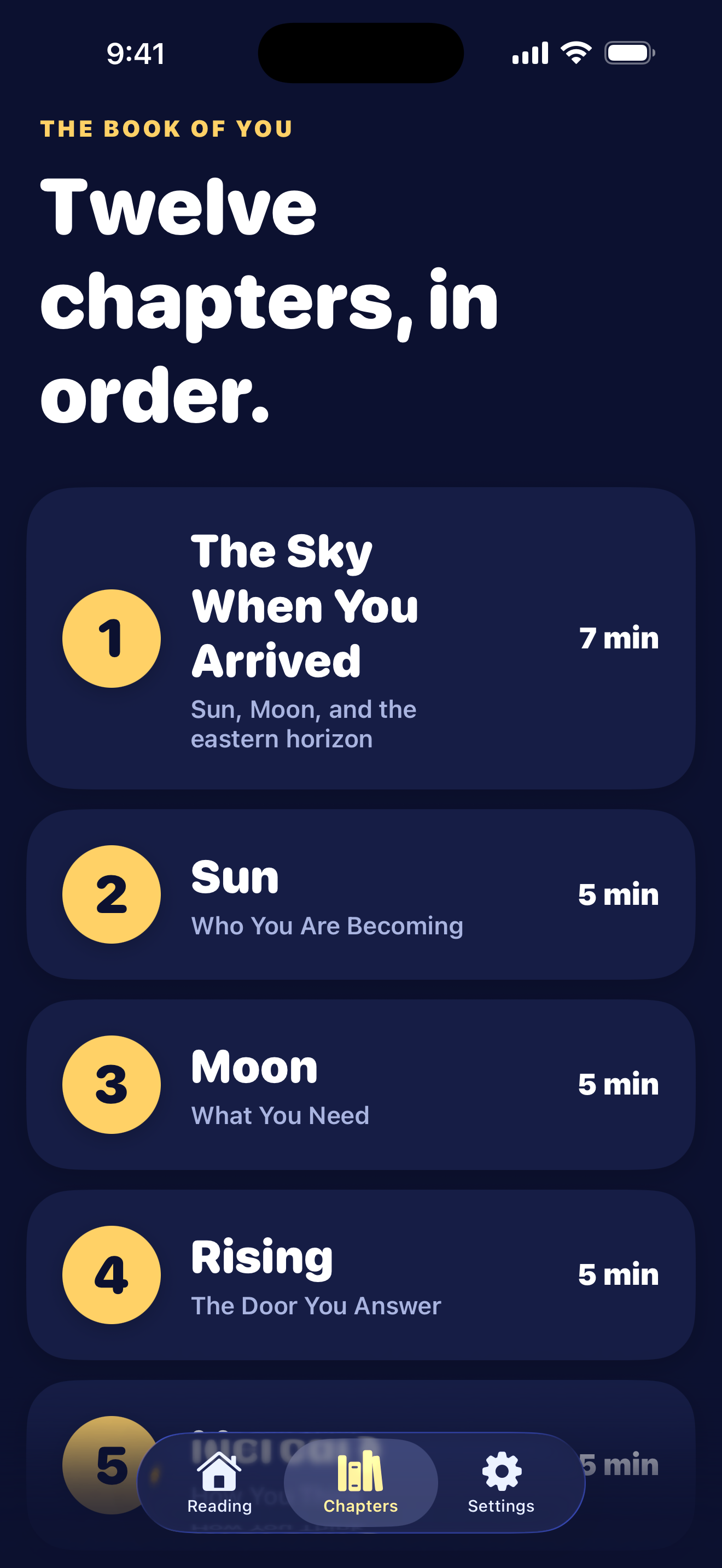 Starborn — the twelve chapters of your book, in order